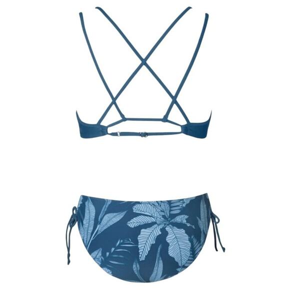 Cupshe Womens Blue Leaf Print Bikini M Crisscross Back Side Tie Two-Piece Swim - Picture 5 of 9